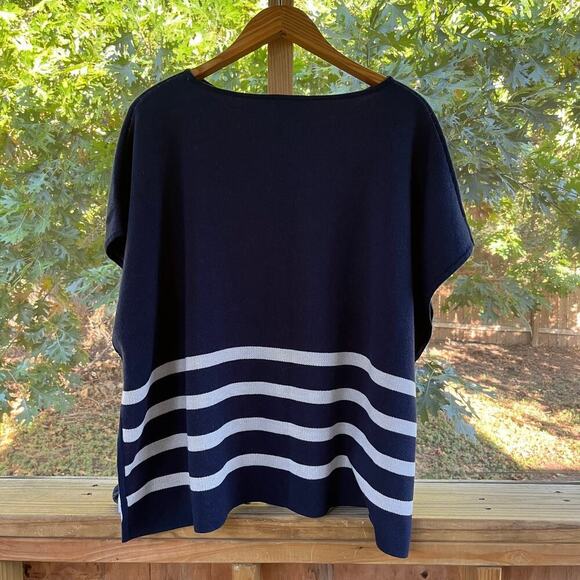 Loft Navy And White Striped Knit Poncho Size XS/S. NEW - Picture 2 of 9